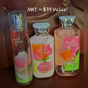 NWT 🎁🩷 BATH & BODY WORKS 🩷🎁 3 PC BUNDLE: SWEET PEA 🌸 Shower Gel/Lotion/Mist